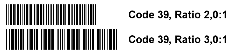 Code 39 barcodes comparing ratio 2.0:1 and 3.0:1